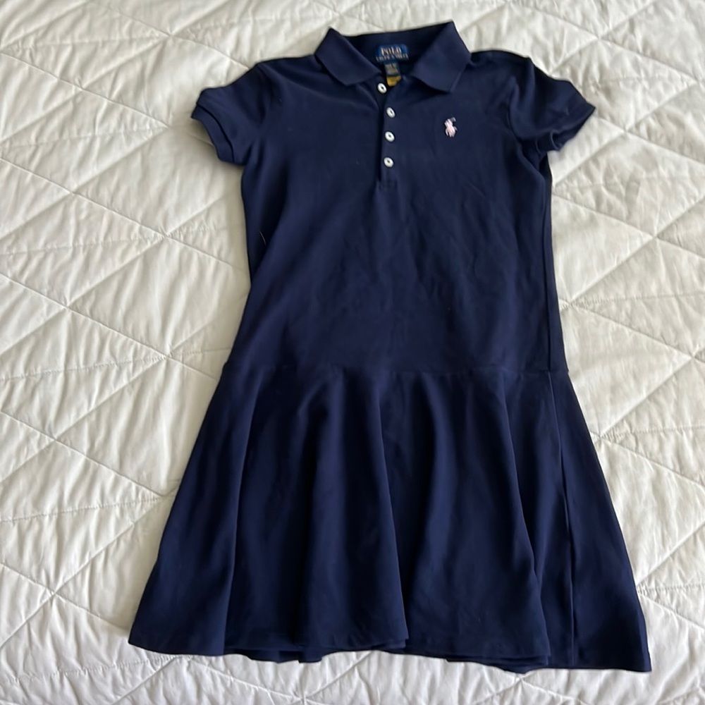 Polo Ralph Lauren Girls Stretch Mesh Polo Dress Size MD 8-10 in refined navy